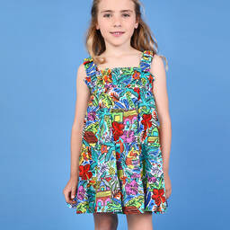 Pan Con Chocolate-Голубое хлопковое платье в цветочек для девочек | Childrensalon Outlet