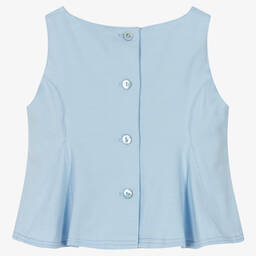 Pan Con Chocolate-Girls Blue Sleeveless Jersey Top | Childrensalon Outlet
