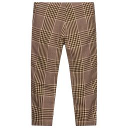 Pan Con Chocolate-Girls Brown Check Trousers  | Childrensalon Outlet
