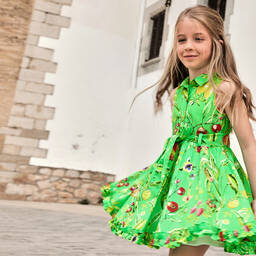 Pan Con Chocolate-Girls Green Fruit Cotton Dress | Childrensalon Outlet