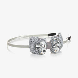 Pan Con Chocolate-Girls Grey Lace Bow Hairband | Childrensalon Outlet