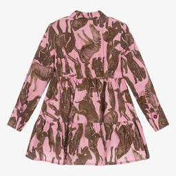 Pan Con Chocolate-Girls Pink & Brown Cotton Shirt Dress | Childrensalon Outlet