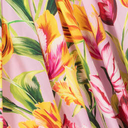 Pan Con Chocolate-فستان قطن بوبلين لون زهري بطبعة ورود | Childrensalon Outlet