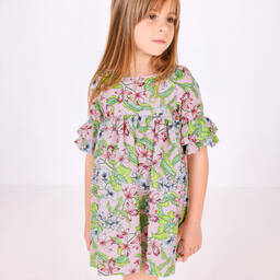 Pan Con Chocolate-Розовое хлопковое платье с цветами | Childrensalon Outlet