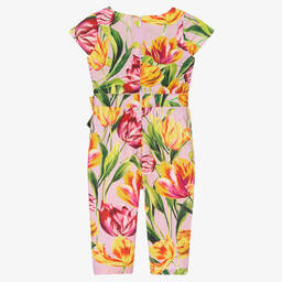 Pan Con Chocolate-Girls Pink Floral Cotton Jumpsuit | Childrensalon Outlet