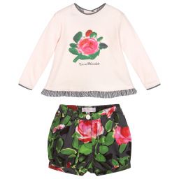 Pan Con Chocolate-Girls Pink Floral Shorts Set | Childrensalon Outlet