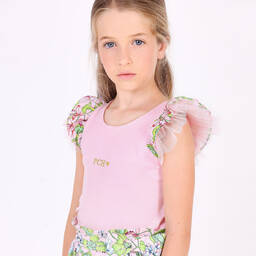 بان كون شوكولا-توب فيسكوز جيرسي مزينة بالكشكش لون زهري | Childrensalon Outlet