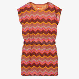 Pan Con Chocolate-Girls Pink & Orange Zigzag Knit Dress | Childrensalon Outlet