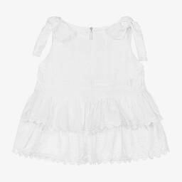 Pan Con Chocolate-Girls White Embroidered Cotton Top | Childrensalon Outlet