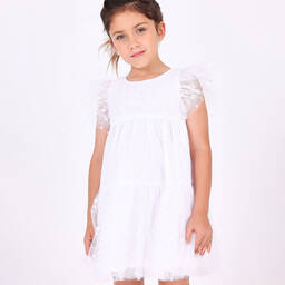 Pan Con Chocolate-Белое платье из тюля с цветами | Childrensalon Outlet