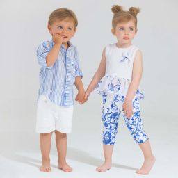 Pan Con Chocolate-تي شيرت جيرسي لون أبيض و أزرق للفتيات | Childrensalon Outlet