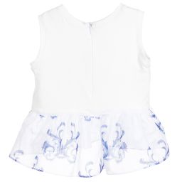 Pan Con Chocolate-تي شيرت جيرسي لون أبيض و أزرق للفتيات | Childrensalon Outlet