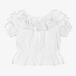 Pan Con Chocolate-Girls White Ruffle T-Shirt | Childrensalon Outlet