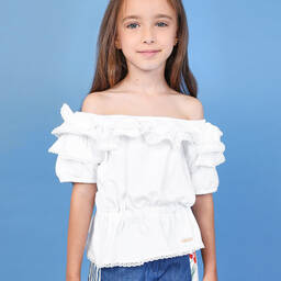 Pan Con Chocolate-Girls White Ruffle T-Shirt | Childrensalon Outlet