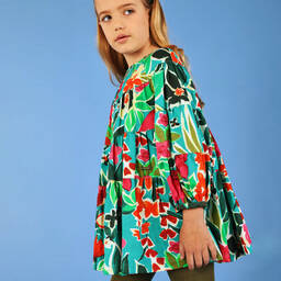 Pan Con Chocolate-Green Cotton Floral Dress | Childrensalon Outlet