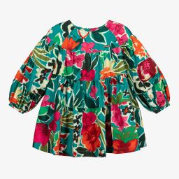 Pan Con Chocolate-Green Cotton Floral Dress | Childrensalon Outlet