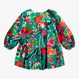 Pan Con Chocolate-Green Cotton Floral Dress | Childrensalon Outlet