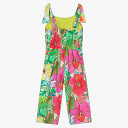 Pan Con Chocolate-Green & Pink Floral Jumpsuit | Childrensalon Outlet