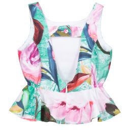 Pan Con Chocolate-توب لون أحضر و زهري بطبعة  ورود | Childrensalon Outlet