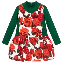 بان كون شوكولا-Green & Red Floral Dress | Childrensalon Outlet