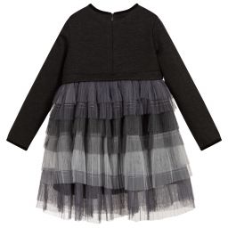 Pan Con Chocolate-Grey Tiered Tulle Dress | Childrensalon Outlet