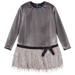 بان كون شوكولا-Grey Velour & Feathery Dress | Childrensalon Outlet