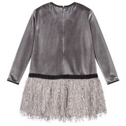 بان كون شوكولا-Grey Velour & Feathery Dress | Childrensalon Outlet
