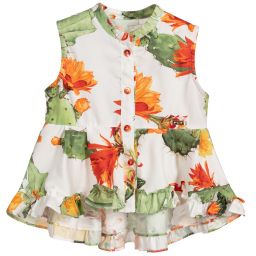 Pan Con Chocolate-بلوز قطن لون عاجي، برتقالي وأخضر | Childrensalon Outlet