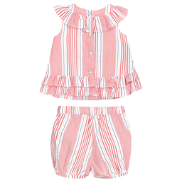 Pan Con Chocolate-Red & White Striped Shorts Set | Childrensalon Outlet