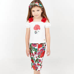 بان كون شوكولا-بنطلون كولوت ساتان لون أبيض بطبعة ورود للبنات | Childrensalon Outlet