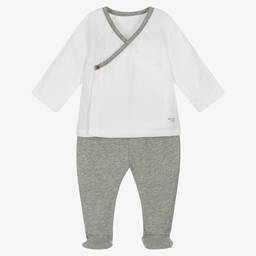 Pasito a Pasito-Boys White & Grey 2-Piece Babygrow | Childrensalon Outlet