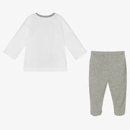 Pasito a Pasito-Boys White & Grey 2-Piece Babygrow | Childrensalon Outlet