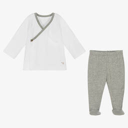 Pasito a Pasito-Boys White & Grey 2-Piece Babygrow | Childrensalon Outlet