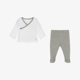 Pasito a Pasito-Girls White & Grey 2 Piece Babygrow | Childrensalon Outlet