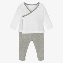 Pasito a Pasito-Girls White & Grey 2 Piece Babygrow | Childrensalon Outlet