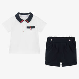 Patachou-Baby Boys Blue & White Cotton Shorts Set | Childrensalon Outlet