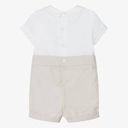 Patachou-Baby Boys Ivory & Beige Linen Shortie | Childrensalon Outlet