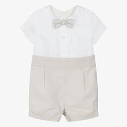 Patachou-Baby Boys Ivory & Beige Linen Shortie | Childrensalon Outlet