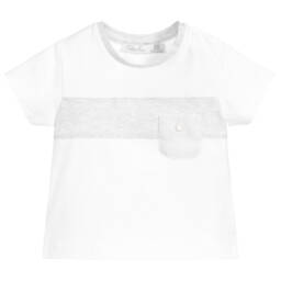 Patachou-Baby Boys White & Grey Panel T-Shirt | Childrensalon Outlet