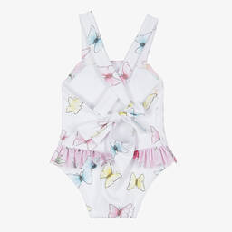 Patachou-Baby Girls White Butterfly Print Swimsuit | Childrensalon Outlet