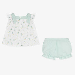 Patachou-طقم شورت قطن فوال لون أخضر وأبيض للمولودات | Childrensalon Outlet
