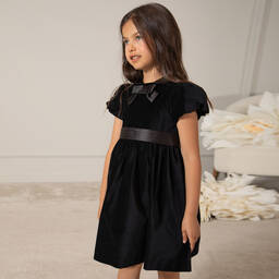 Patachou-Black Velvet Bow Dress | Childrensalon Outlet
