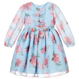 Patachou-Голубое шифоновое платье с цветочным рисунком | Childrensalon Outlet