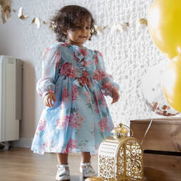 Patachou-Голубое шифоновое платье с цветочным рисунком | Childrensalon Outlet