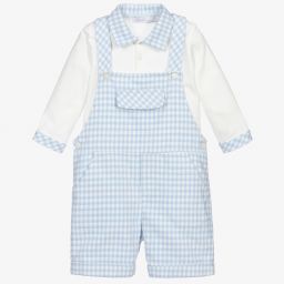 Patachou-Blue & Ivory Dungarees Set | Childrensalon Outlet