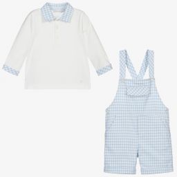 Patachou-Blue & Ivory Dungarees Set | Childrensalon Outlet
