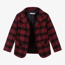 باتاشو-جاكيت بلايزر فلانيل كاروهات لون كحلي وأحمر للأولاد | Childrensalon Outlet