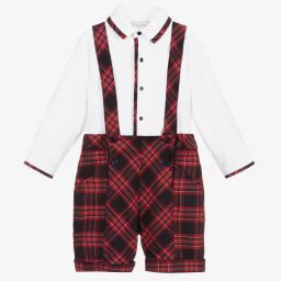 Patachou-Blue & Red Tartan Shorts Set | Childrensalon Outlet