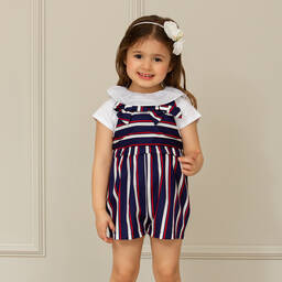 Patachou-Blue Striped Dungaree Shorts | Childrensalon Outlet