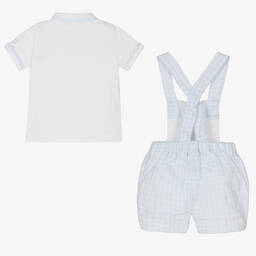 Patachou-طقم دانغريز قطن بيكيه كاروهات لون أبيض وأزرق | Childrensalon Outlet